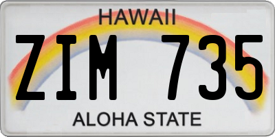 HI license plate ZIM735
