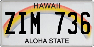 HI license plate ZIM736