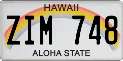 HI license plate ZIM748