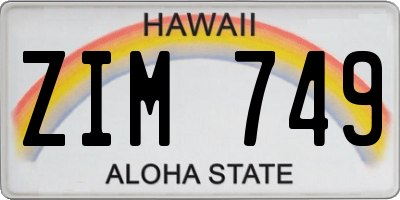 HI license plate ZIM749
