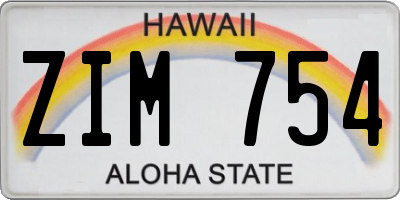 HI license plate ZIM754