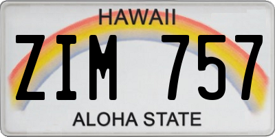HI license plate ZIM757