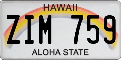 HI license plate ZIM759