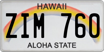 HI license plate ZIM760