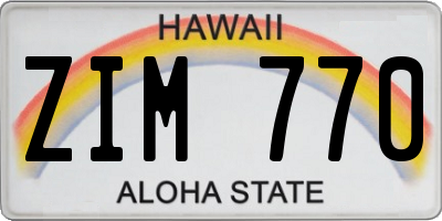 HI license plate ZIM770