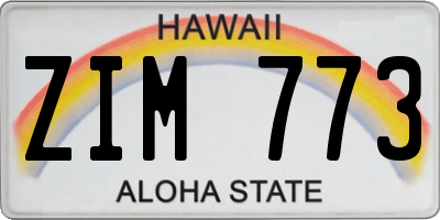 HI license plate ZIM773