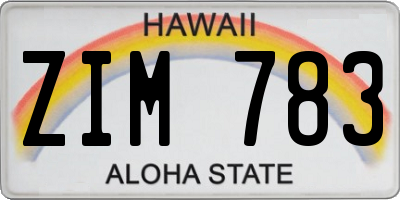 HI license plate ZIM783