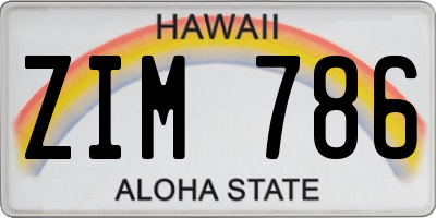 HI license plate ZIM786