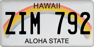 HI license plate ZIM792