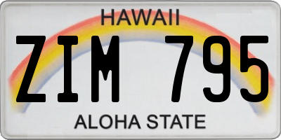 HI license plate ZIM795