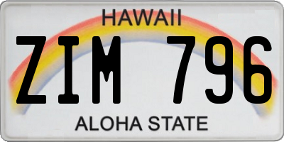 HI license plate ZIM796