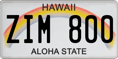 HI license plate ZIM800