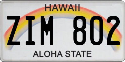 HI license plate ZIM802