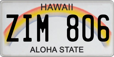 HI license plate ZIM806