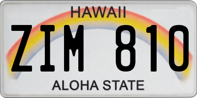 HI license plate ZIM810
