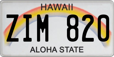 HI license plate ZIM820