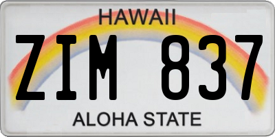 HI license plate ZIM837