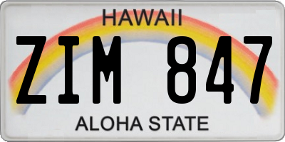 HI license plate ZIM847