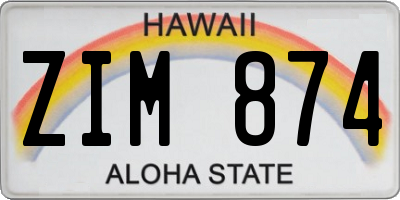 HI license plate ZIM874