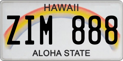 HI license plate ZIM888
