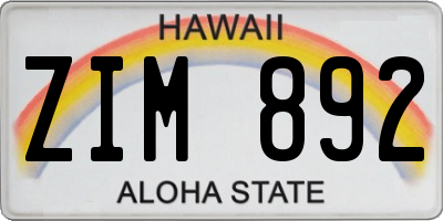 HI license plate ZIM892