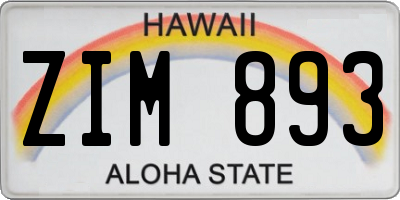 HI license plate ZIM893