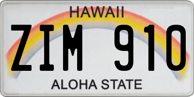 HI license plate ZIM910