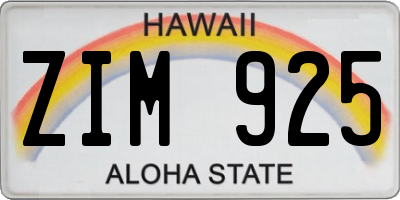 HI license plate ZIM925