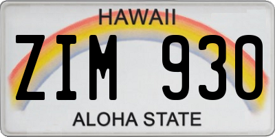 HI license plate ZIM930