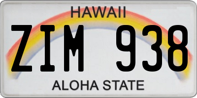 HI license plate ZIM938