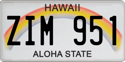 HI license plate ZIM951