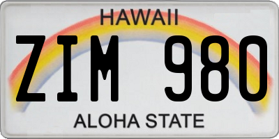 HI license plate ZIM980
