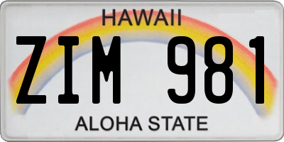 HI license plate ZIM981