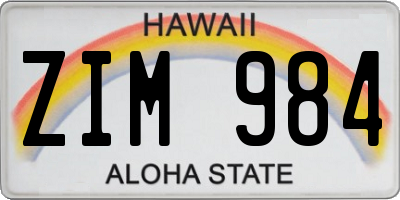 HI license plate ZIM984
