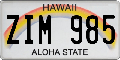 HI license plate ZIM985