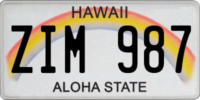 HI license plate ZIM987