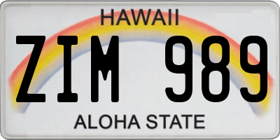 HI license plate ZIM989