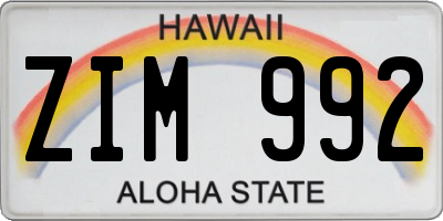 HI license plate ZIM992