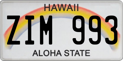 HI license plate ZIM993