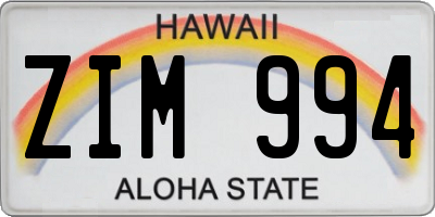 HI license plate ZIM994