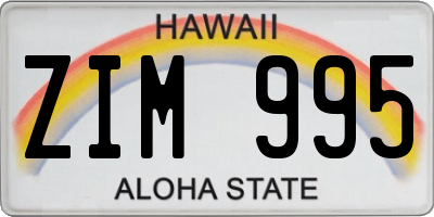 HI license plate ZIM995