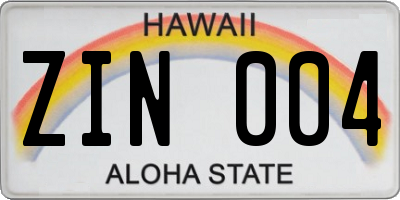 HI license plate ZIN004