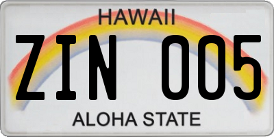 HI license plate ZIN005