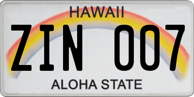 HI license plate ZIN007