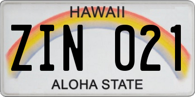 HI license plate ZIN021