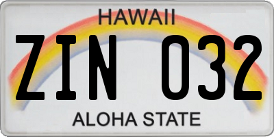 HI license plate ZIN032