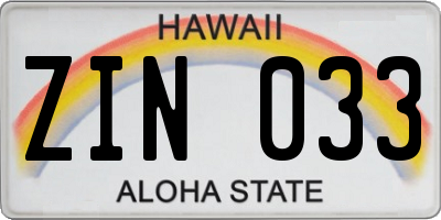 HI license plate ZIN033