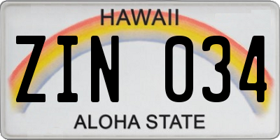 HI license plate ZIN034