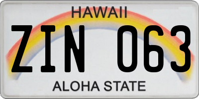 HI license plate ZIN063