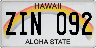 HI license plate ZIN092